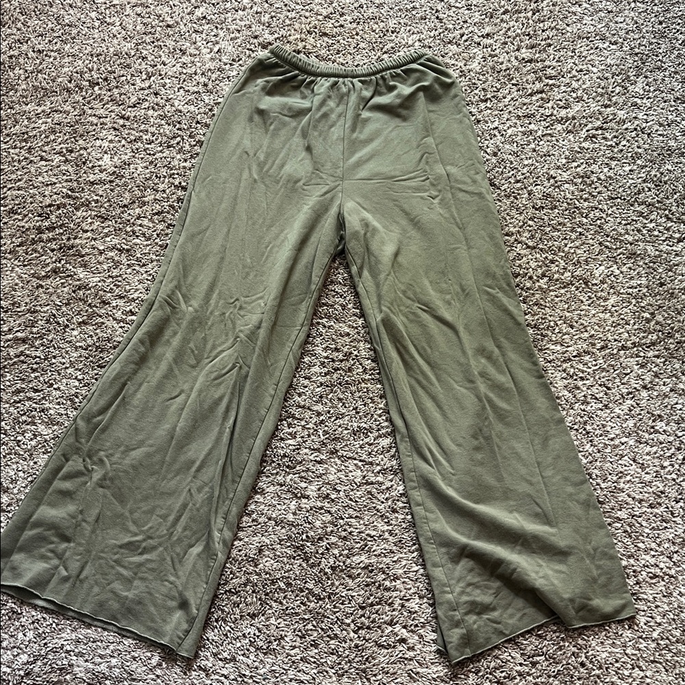 aerie Olive Green Wide-Leg Lounge Pants